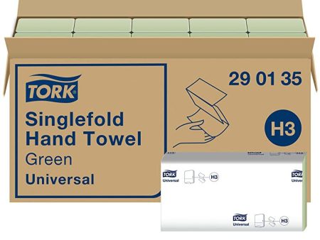 (Falta 1 paquete, incluye 19) Tork 290135 Toallas de mano de papel Tork Universal con doblado en V Toallitas secamanos absorventes, compatibles con el sistema de Tork H3, verde Embalaje Deteriorado Fashion