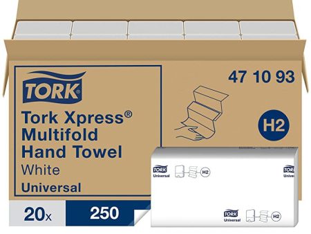 (Falta 1 paquete, incluye 19) Tork 471093 Toallas de mano Universal Xpress desechables, entreplegadas en Z compatibles con el sistema de Tork H2, 1 capa, blanco, 19 x 250 hojas (21.3 x 23.4 cm) Embalaje Deteriorado Sale